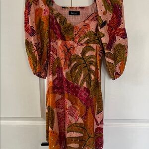 Kourt Vibrant Leaf Print Long Sleeve Dress